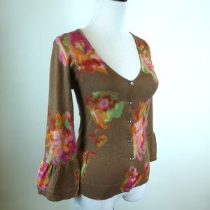 CHARLOTTE TARANTOLA FLORAL SILK COTTON CARDIGAN Sweater S